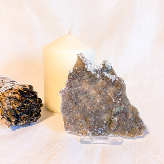 Flower Amethyst crystal cluster slice with stand