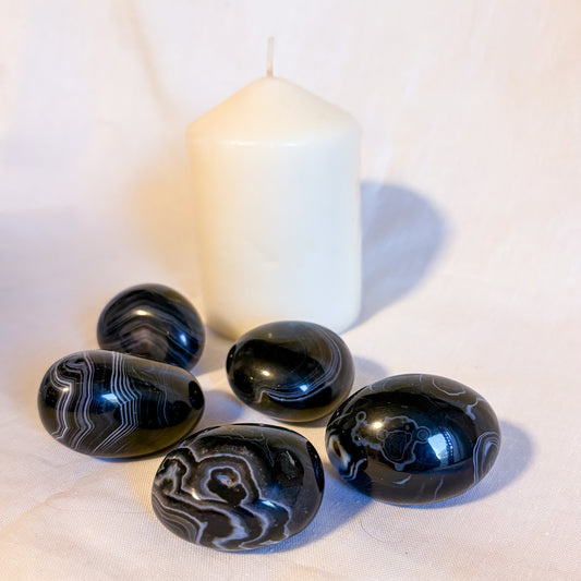 Black Agate crystal freeform palm stone