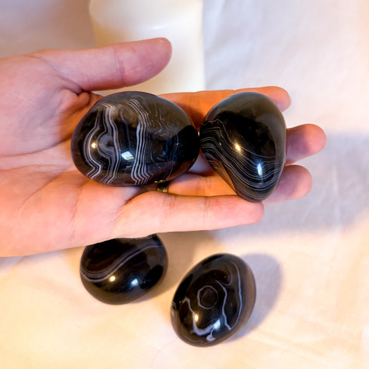 Black Agate crystal freeform palm stone