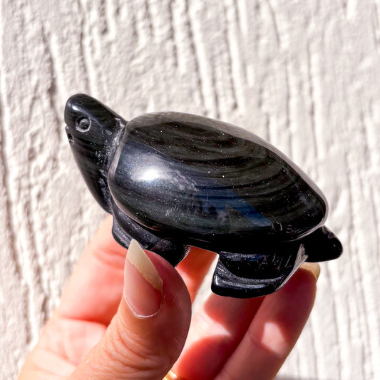 Rainbow silver sheen obsidian crystal turtle
