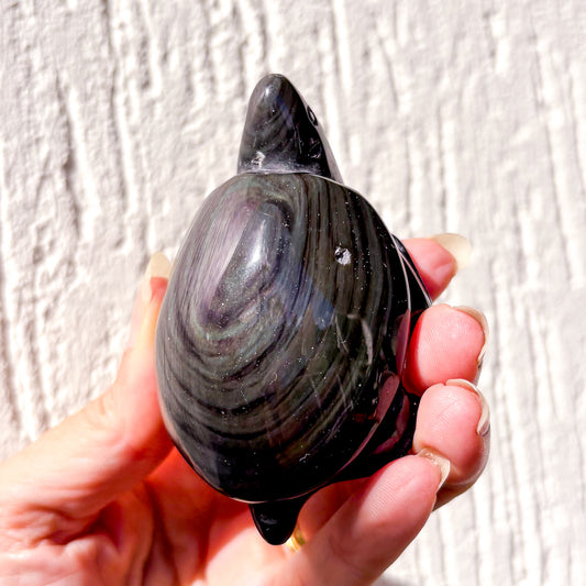 Rainbow silver sheen obsidian crystal turtle
