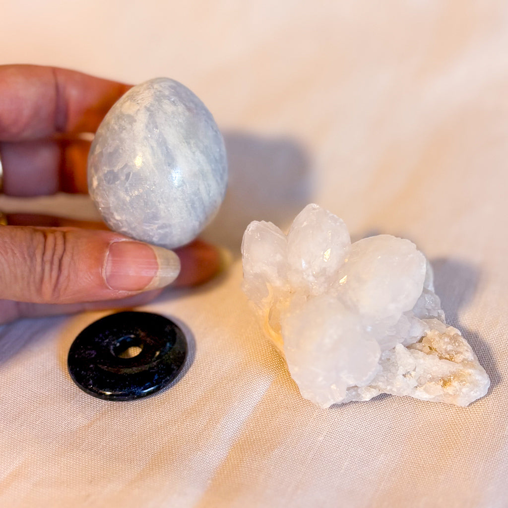 Calcite + Lapis Lazuli crystals (set of 3)