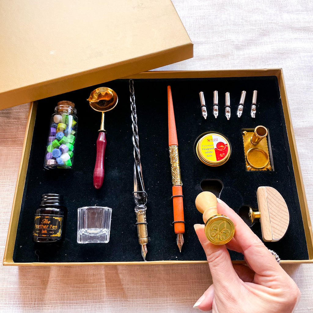 Ultimate vintage stationery set - calligraphy pens & wax seal gift set