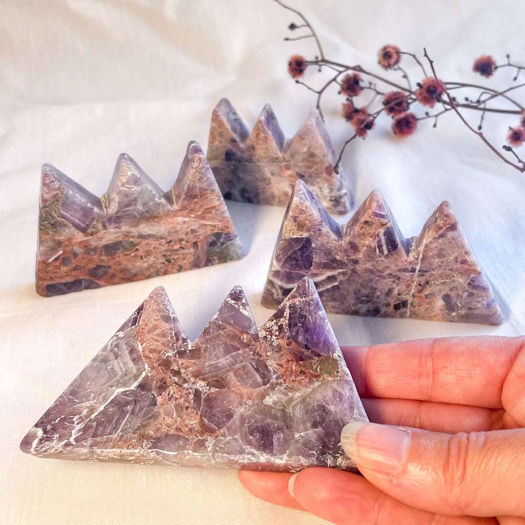Amethyst crystal polished mountain carving