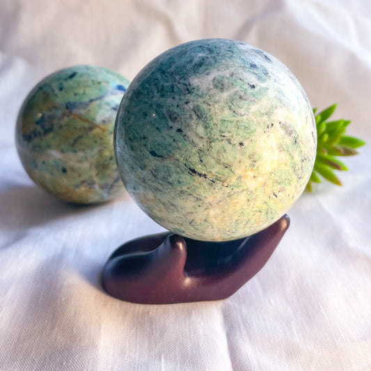 Amazonite, tourmaline and smoky quartz crystal sphere