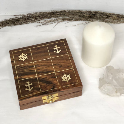 Hand crafted wood + brass nautical game box