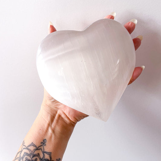 XXL Selenite crystal puffy heart with stand