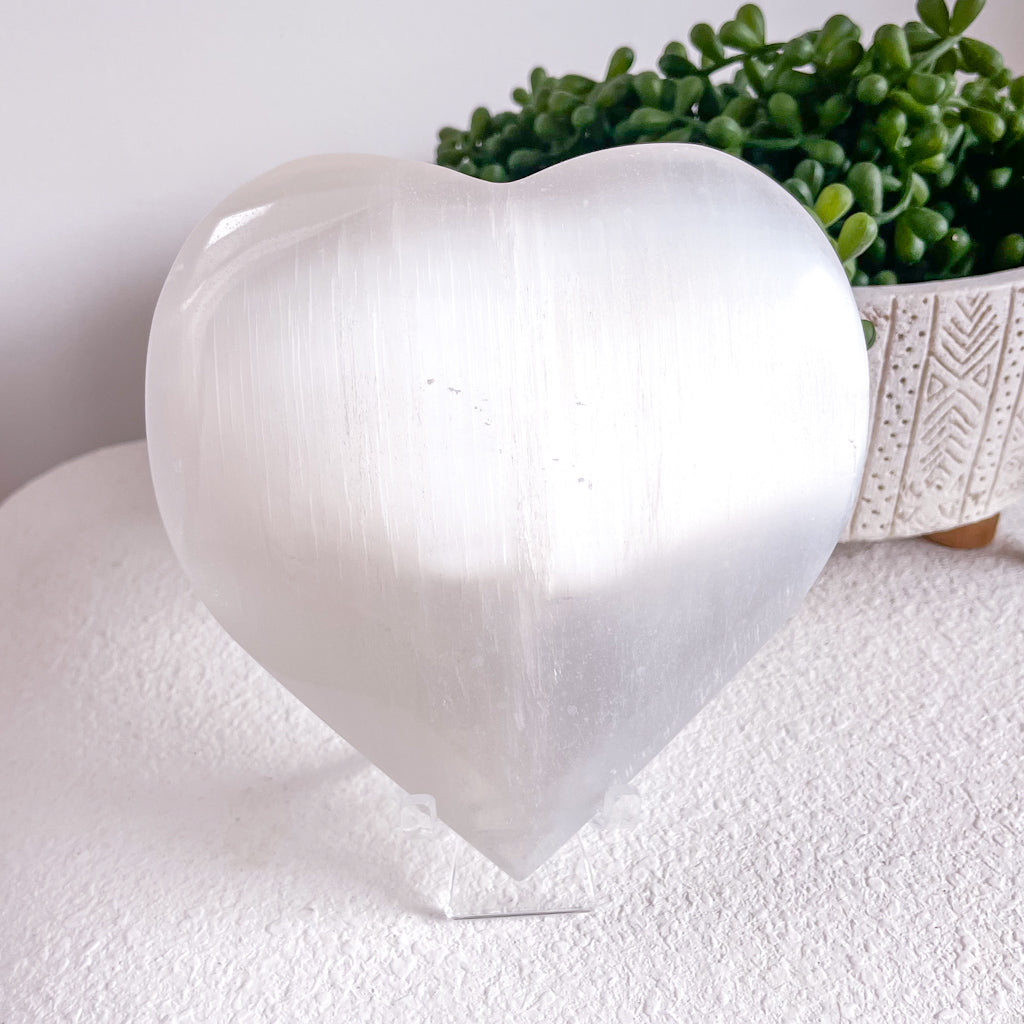 XXL Selenite crystal puffy heart with stand