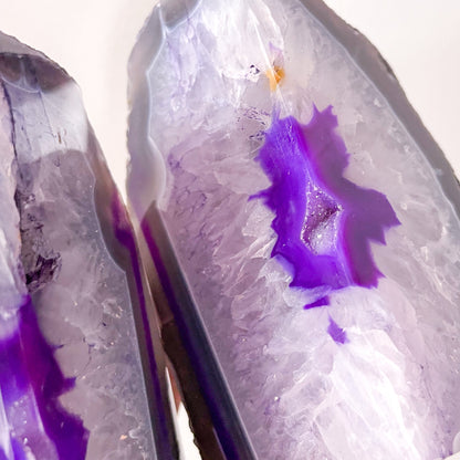 Agate crystal bookends purple