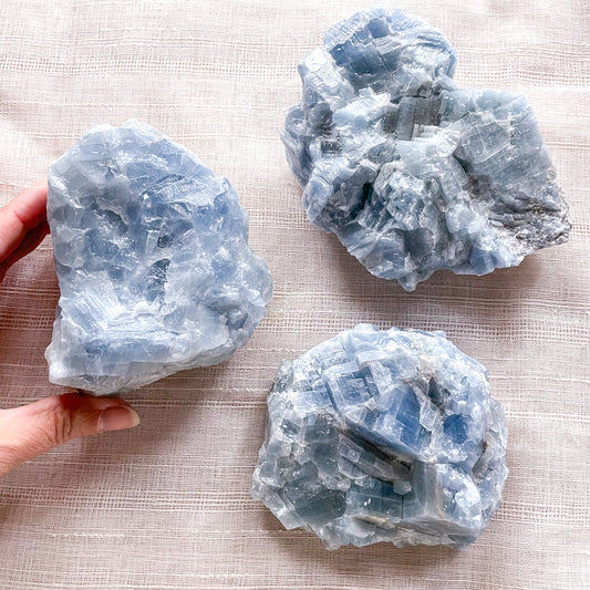 Large blue calcite crystal rough stone