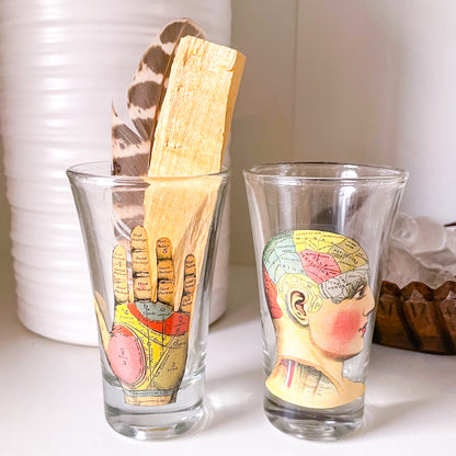 Handmade Phrenology or palmistry shot glass / mini vase