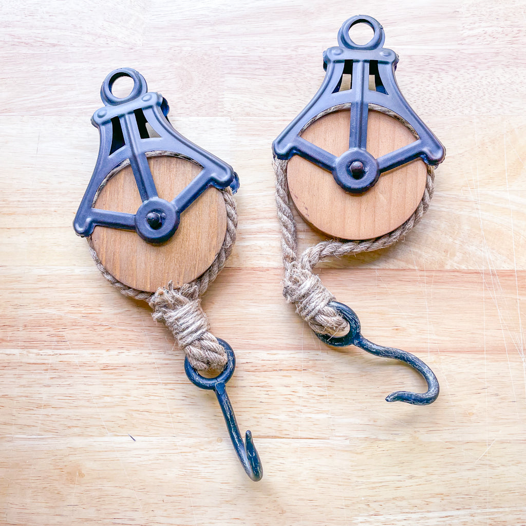Vintage metal & wood pulley hook