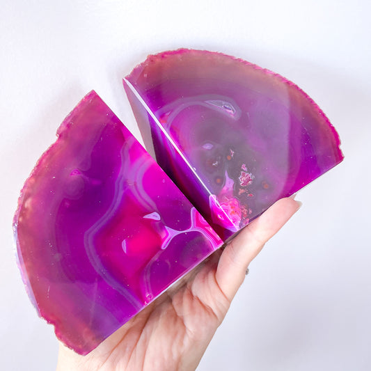 Agate crystal bookends deep pink