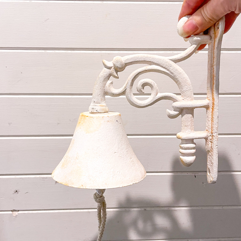 Cast iron vintage door bell wall hanging - white washed