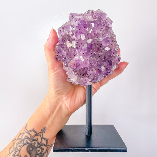 Amethyst Goethite crystal cluster on stand 1kg