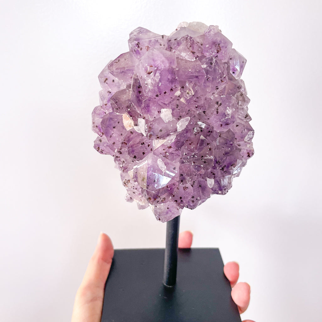 Amethyst Goethite crystal cluster on stand 1kg