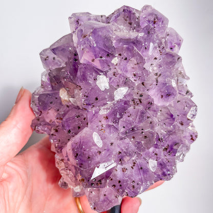 Amethyst Goethite crystal cluster on stand 1kg