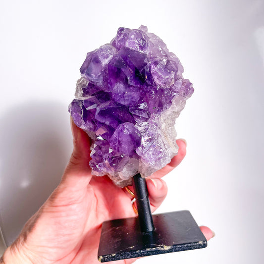 Amethyst A grade crystal cluster on stand 690g