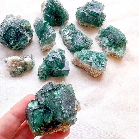 Green Fluorite Crystal Cubic cluster