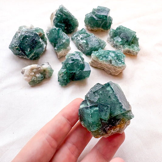 Green Fluorite Crystal Cubic cluster