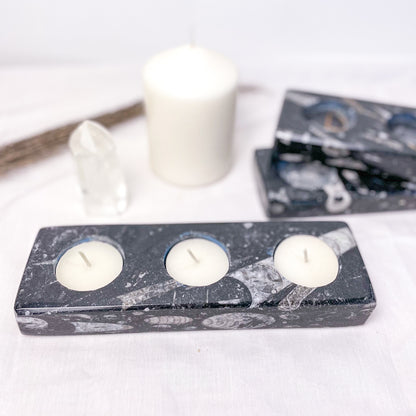 Fossil crystal candle holder plate