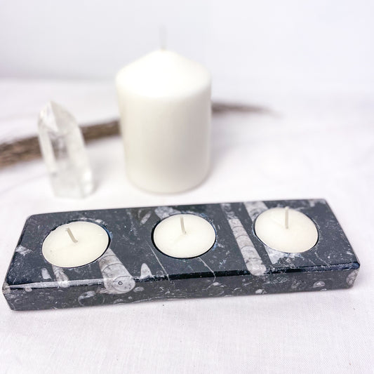 Fossil crystal candle holder plate