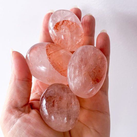 Fire quartz crystal palm stone