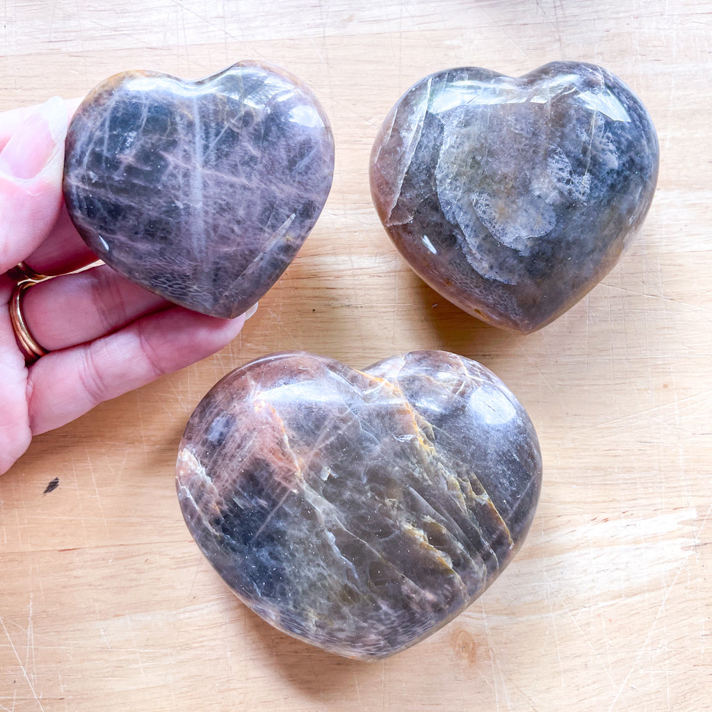 Black Moonstone crystal puffy heart