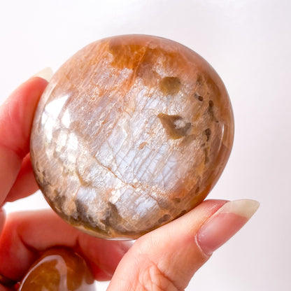 Peach Moonstone crystal palm stone