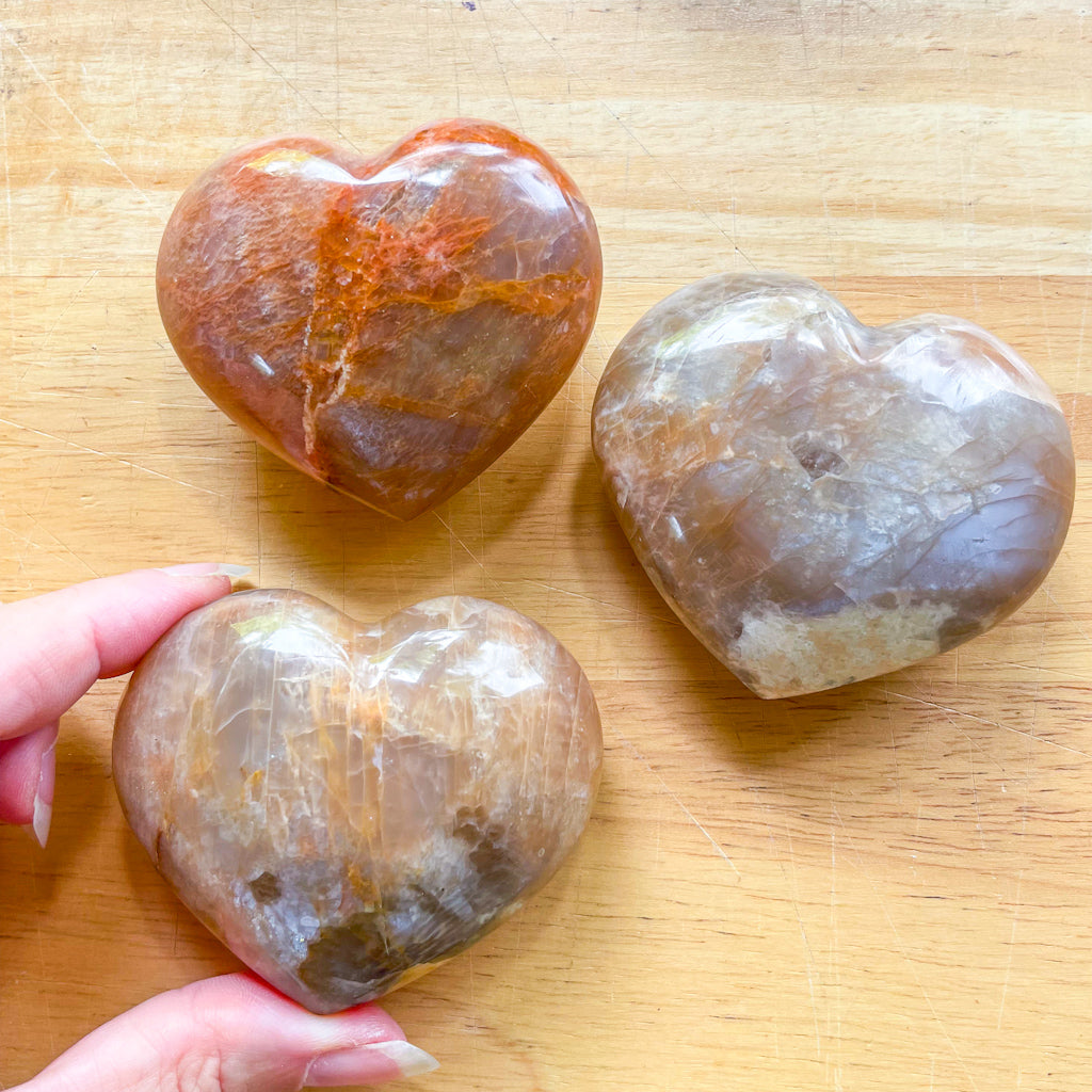 Peach Moonstone crystal heart