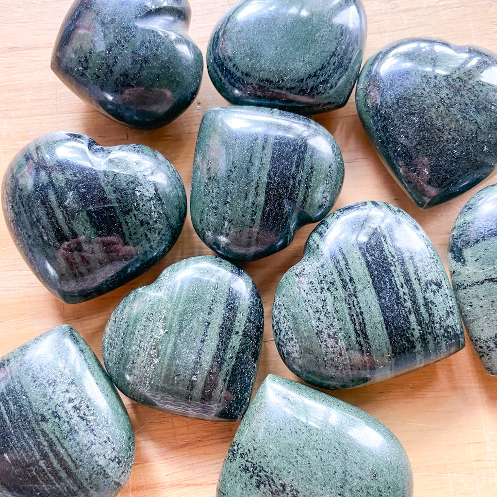 Green hair Jasper crystal heart