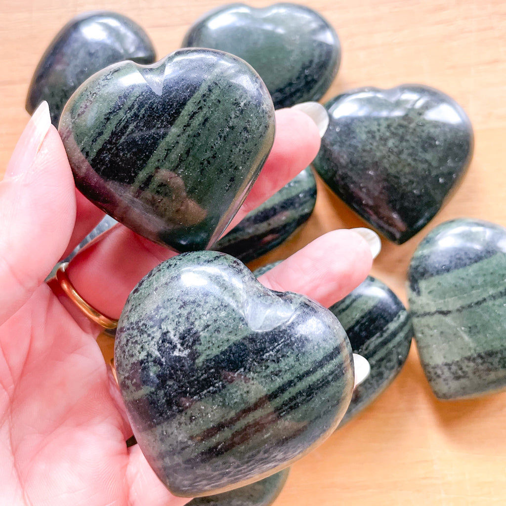 Green hair Jasper crystal heart