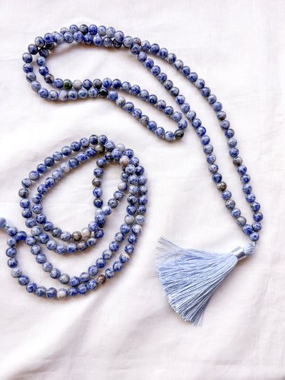 Sodalite crystal mala bead neckalce