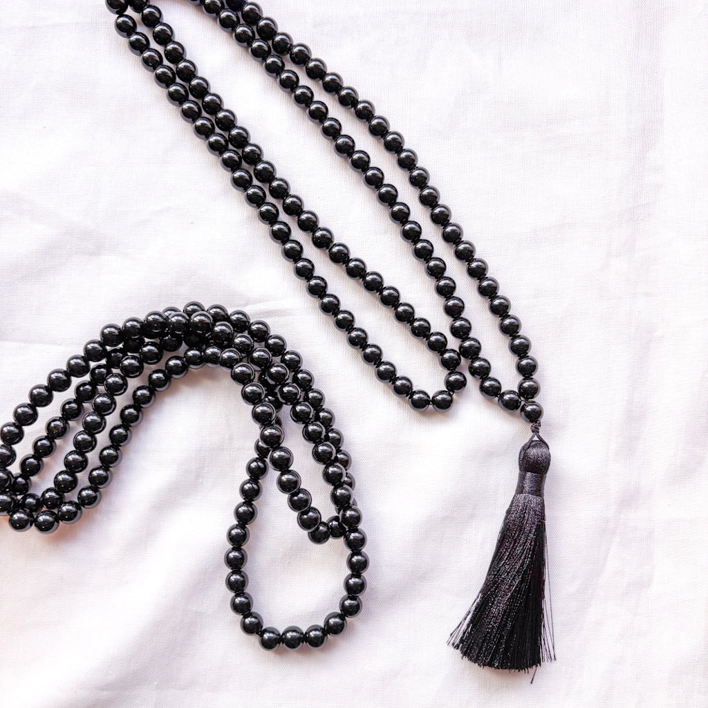 Black Agate crystal mala bead neckalce