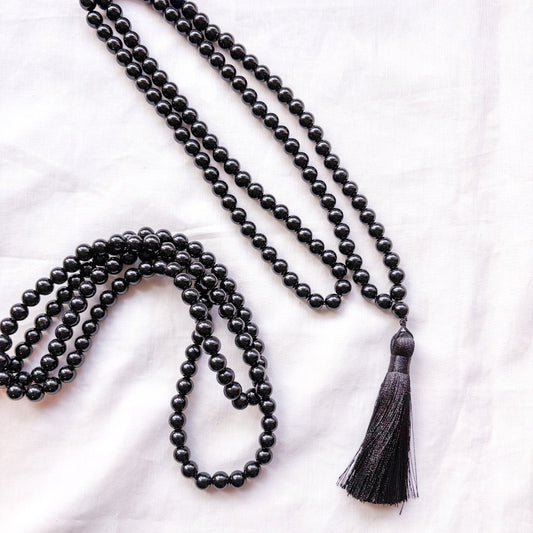 Black Agate crystal mala bead neckalce