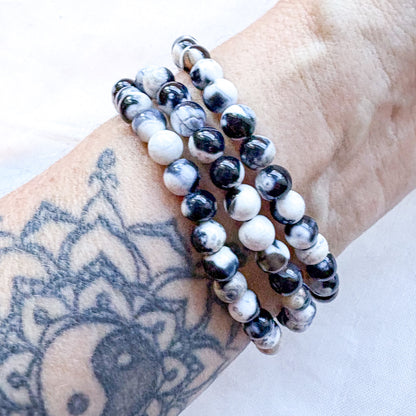 Black + white Agate crystal bead bracelet