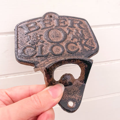 Beer o clock vintage cast iron bottle opener / wall hook