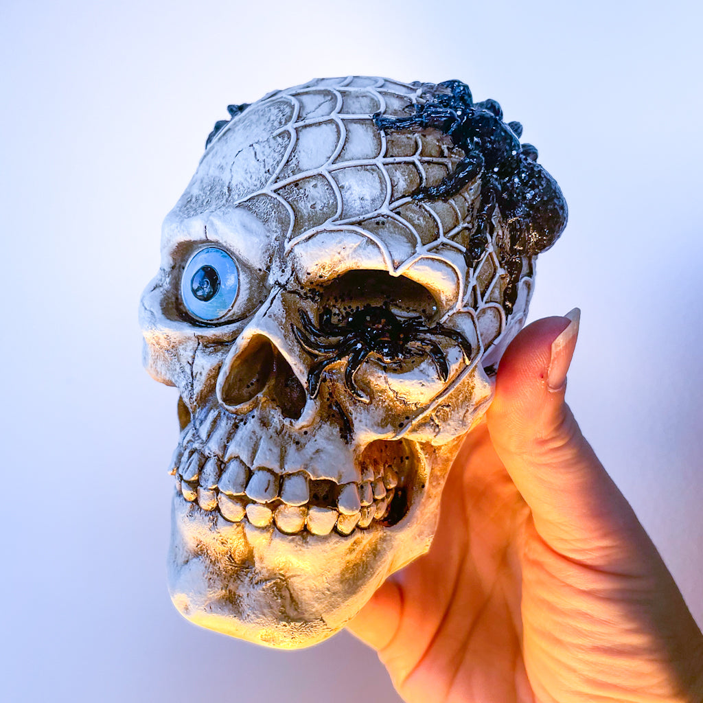 Spider eyeball skull statue