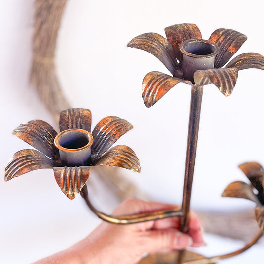 Three flower metal candle holder