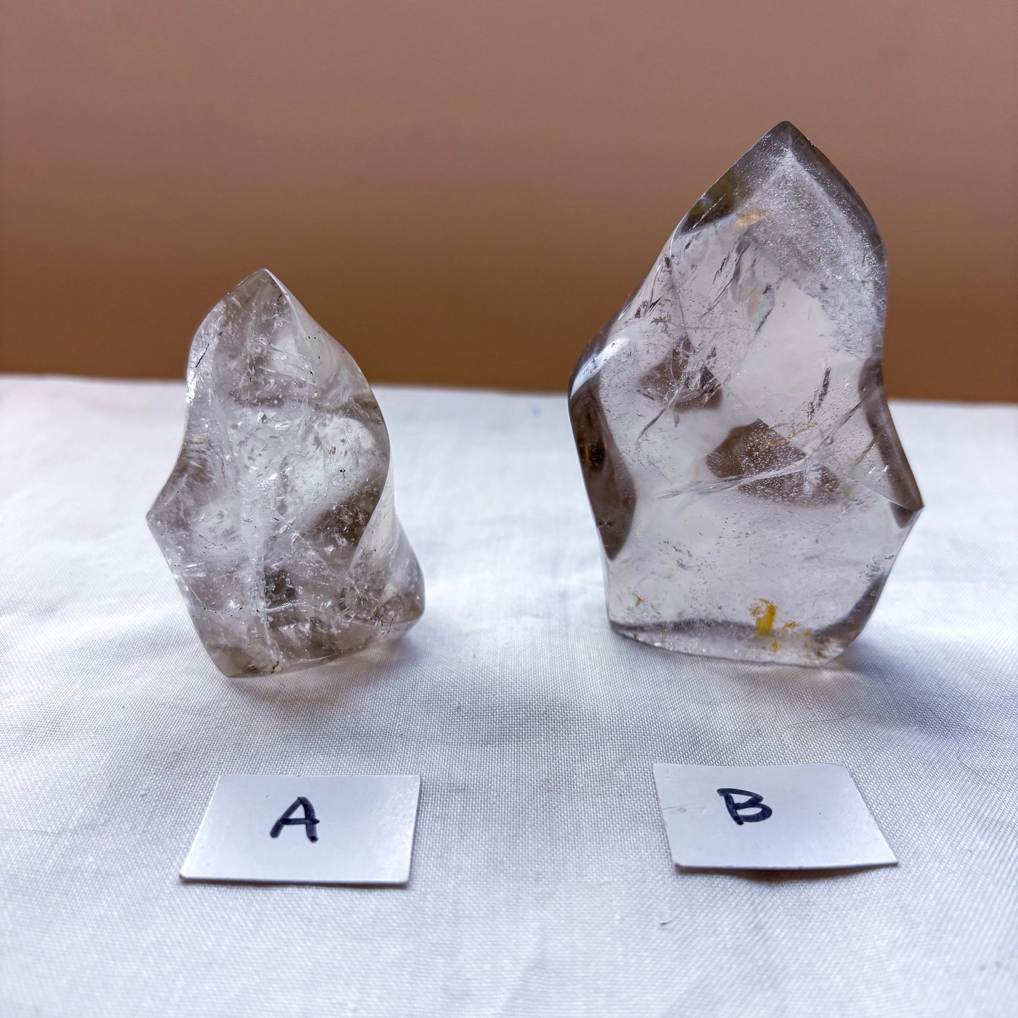 Clear quartz crystal flame statue