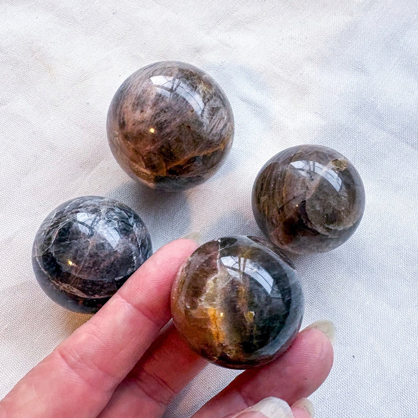 Black moonstone crystal spheres