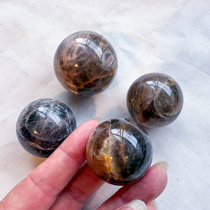 Black moonstone crystal spheres