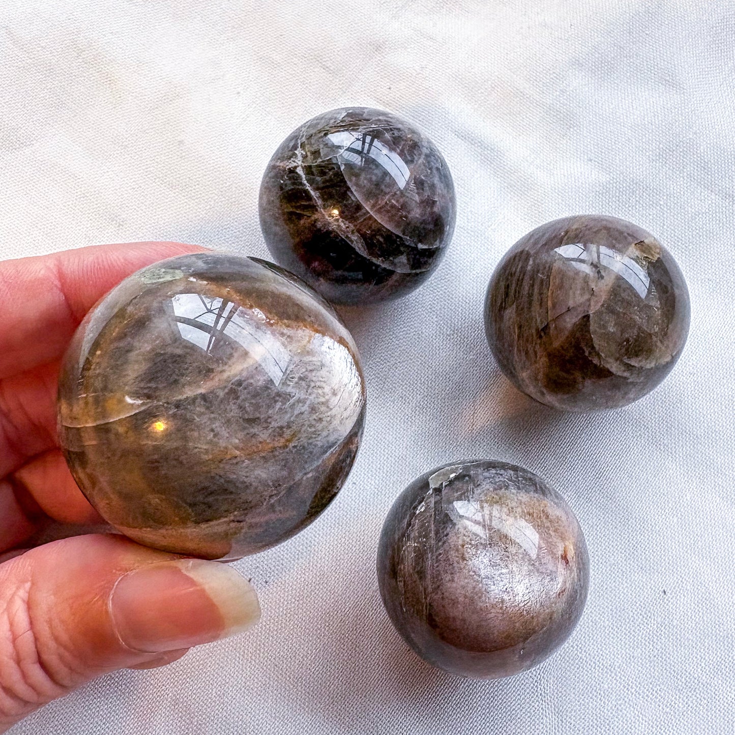 Black moonstone crystal spheres