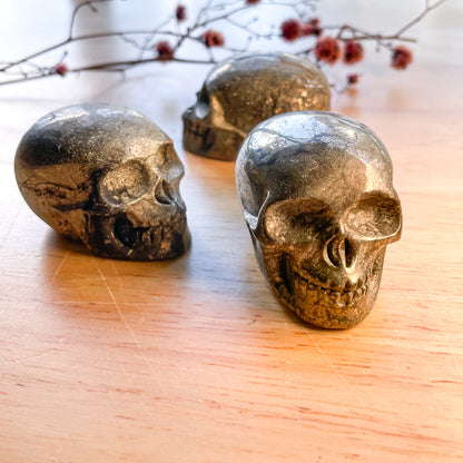 Pyrite crystal healers gold skull polished stone