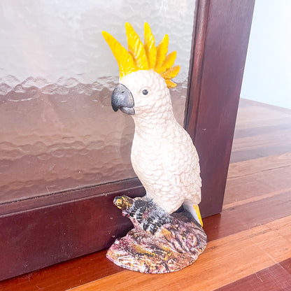 Yellow crested cockatoo iron door stop statue