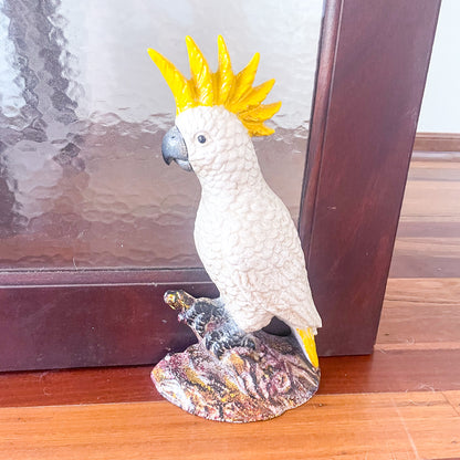 Yellow crested cockatoo iron door stop statue