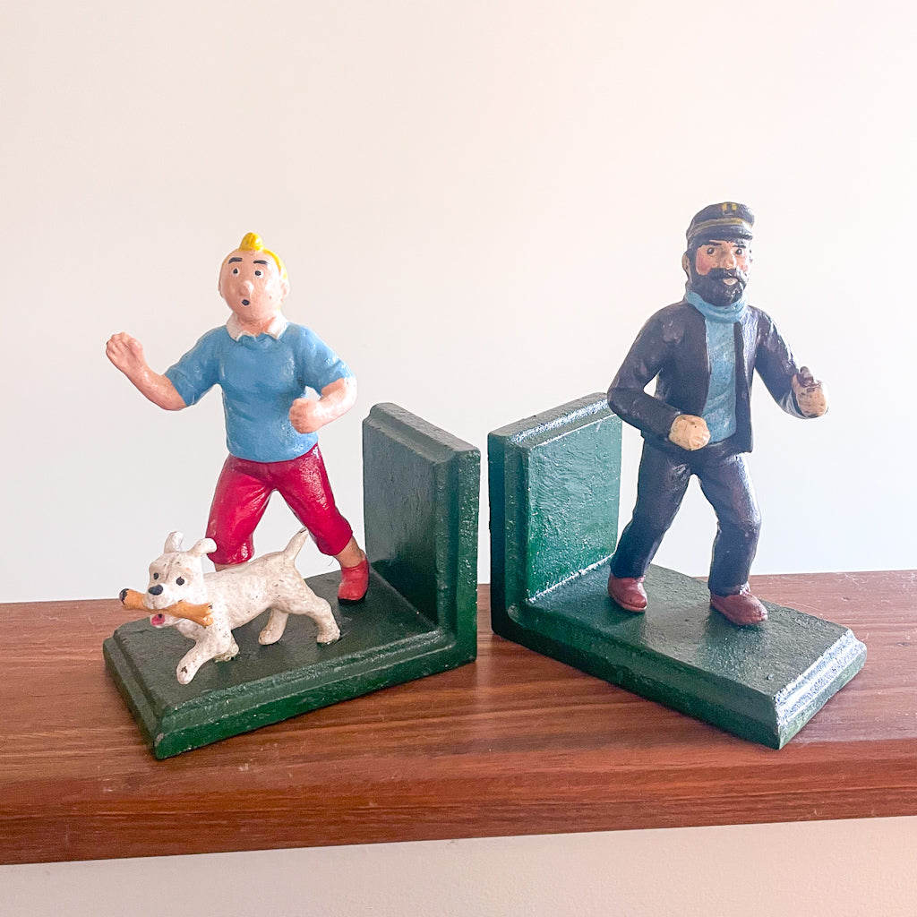 Collectible Tintin & Snowy dog hand painted metal statue / bookend set