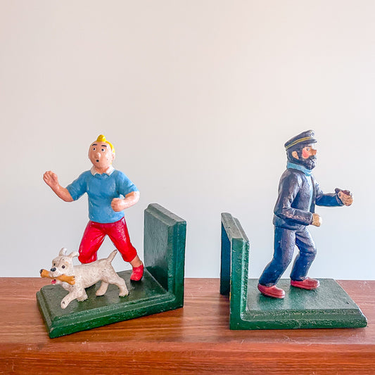 Collectible Tintin & Snowy dog hand painted metal statue / bookend set