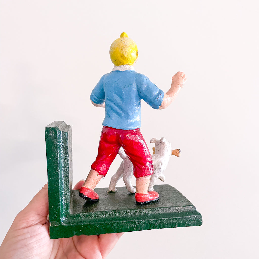 Collectible Tintin & Snowy dog hand painted metal statue / bookend set