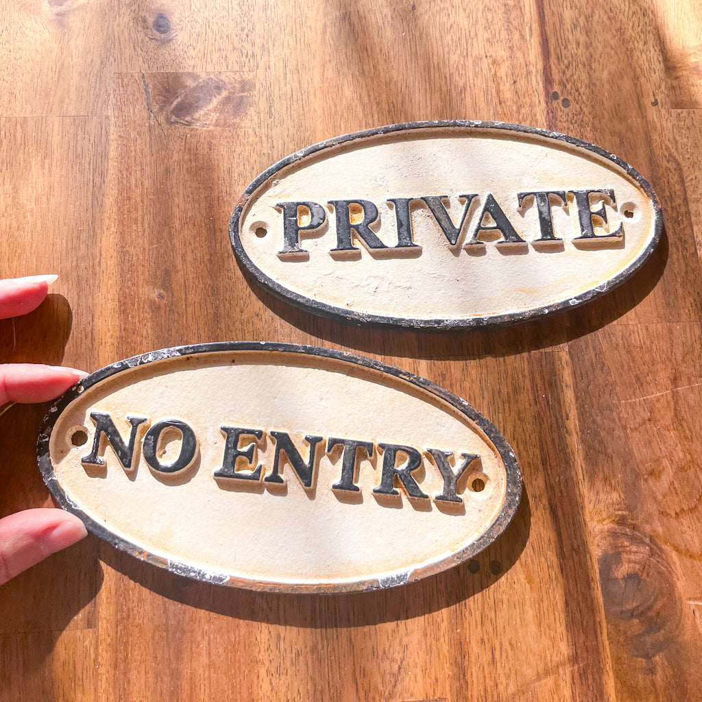 No entry cast iron vintage wall hanging sign
